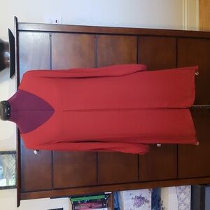 WHBM Cinnamon Orangy-Red Split Front Long Sleeve Sheath Dress, Size 2